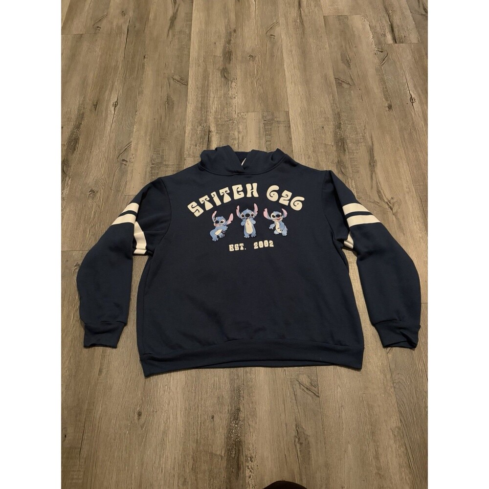 Disney Stitch Hoodie Lilo & Stitch 626 Navy Blue Pullover Sweatshirt Women’s L